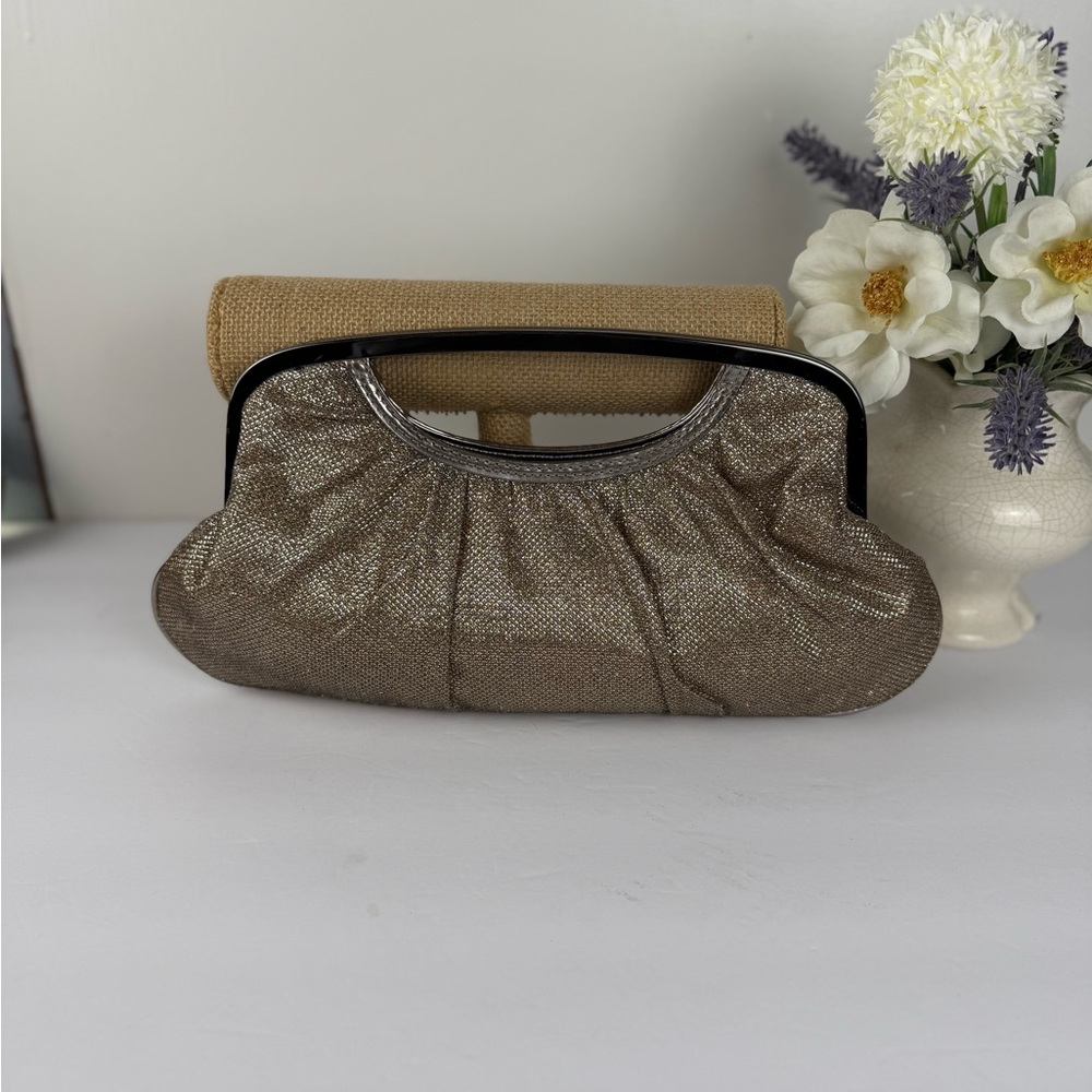 Express Metallic Gold Evening Clutch Bag with Handle & Magnetic Closure